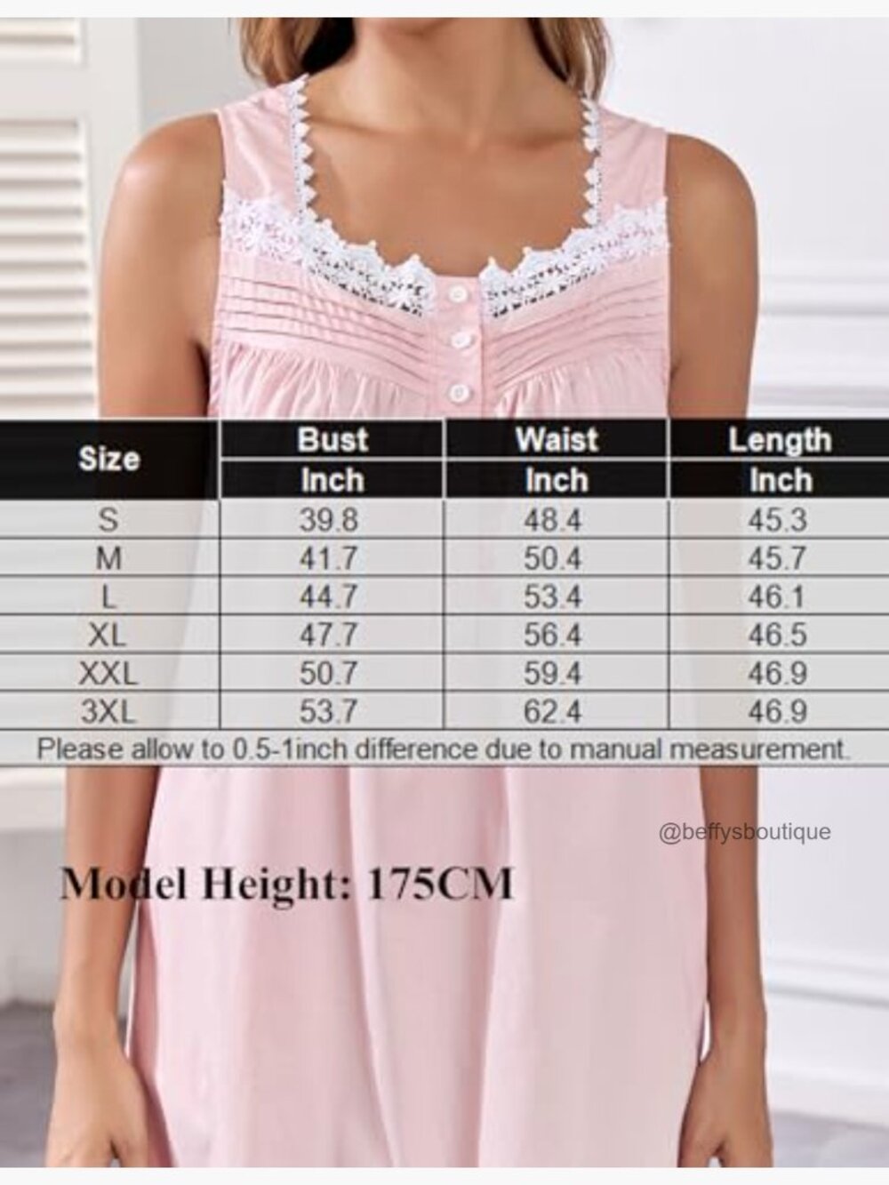 Women's Cotton Sleeveless Nightgown with Pockets Victorian Sleep Dress - Picture 6 of 7